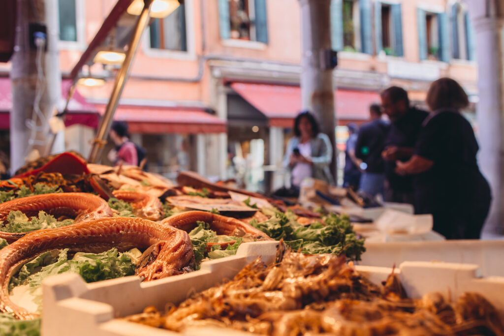 The Rialto fish market in Venice